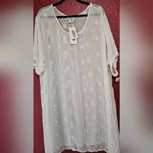 MSAS White Sheer Floral Embroidered Top